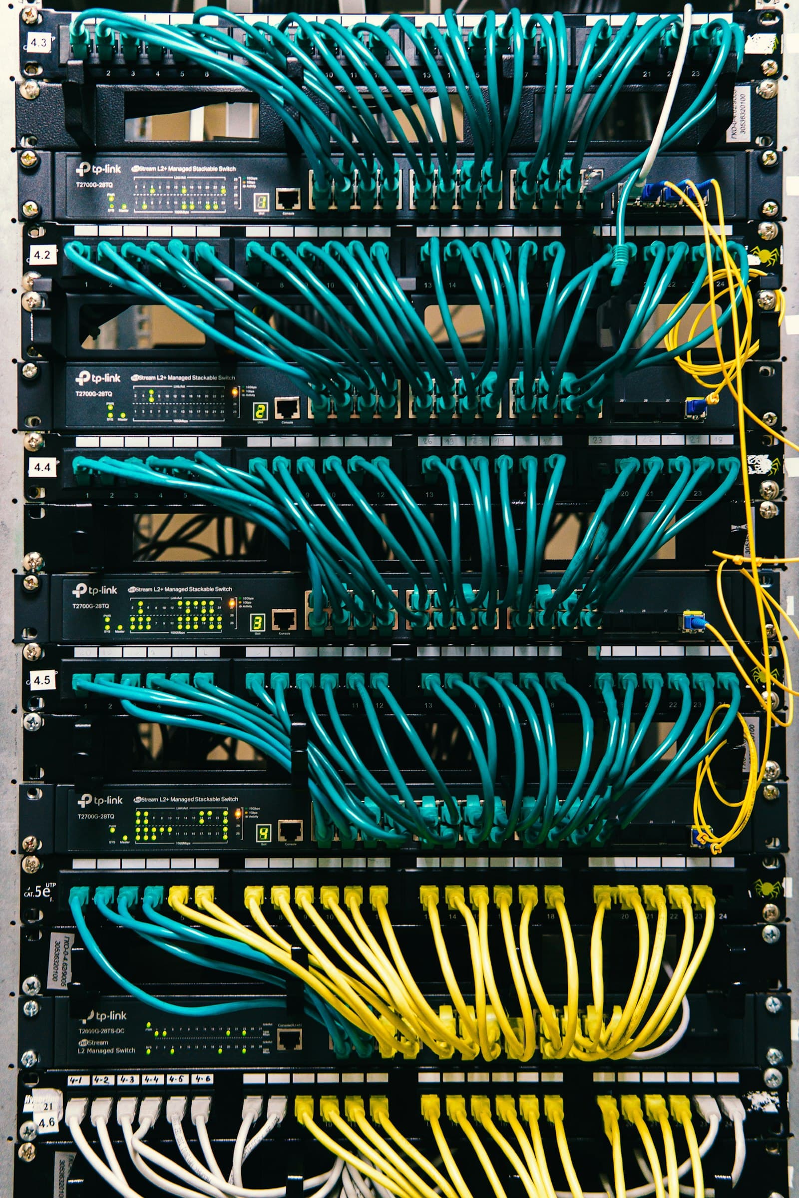 Network switch with blue cables